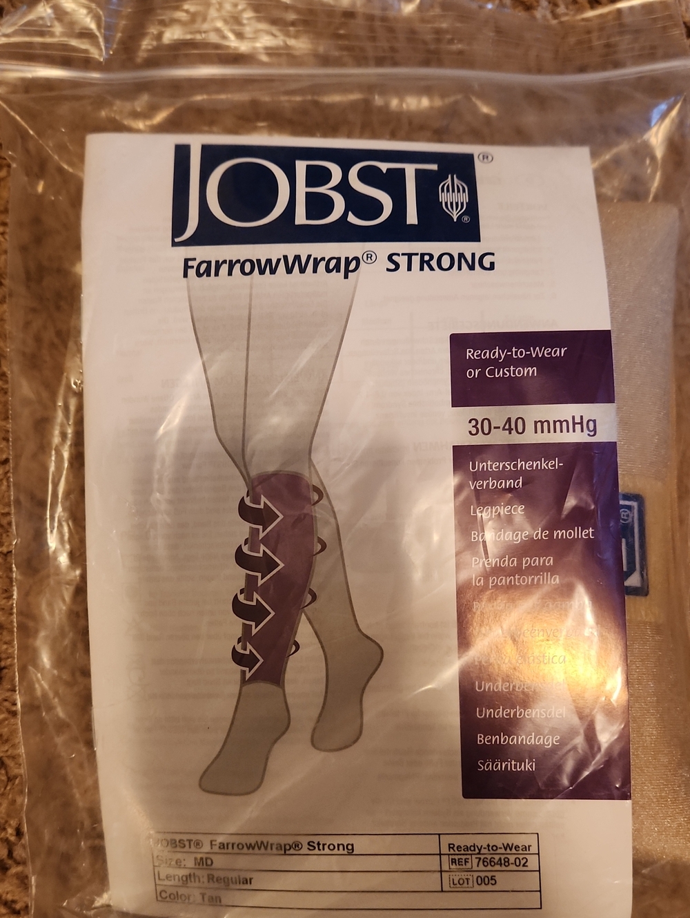 NWOT JOBST FarrowWrap Strong Compression Calf Leg Wrap - Tan Unisex Edema Wrap